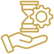 Hand holding hourglass with gear icon.