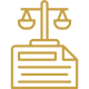 Scales of justice above legal document icon.