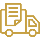 Truck icon with document on black background.